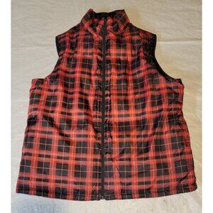 Merona Womens  Reversible Vest XL Red Plaid & Black Quilted Puffer